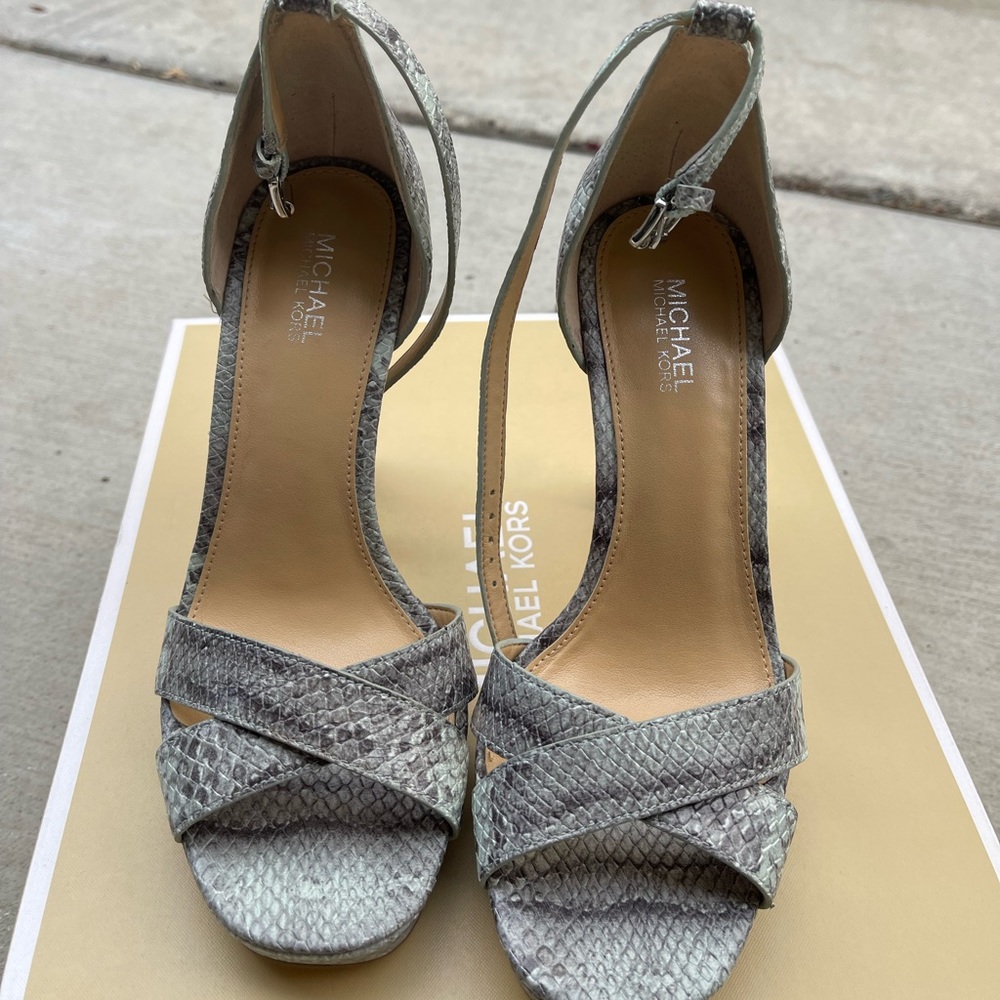 Michael Kors Divia Ankle Strap Embossed Leather Heels